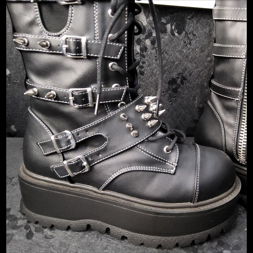 Demonia Black Spiked Platform Boots - image 8